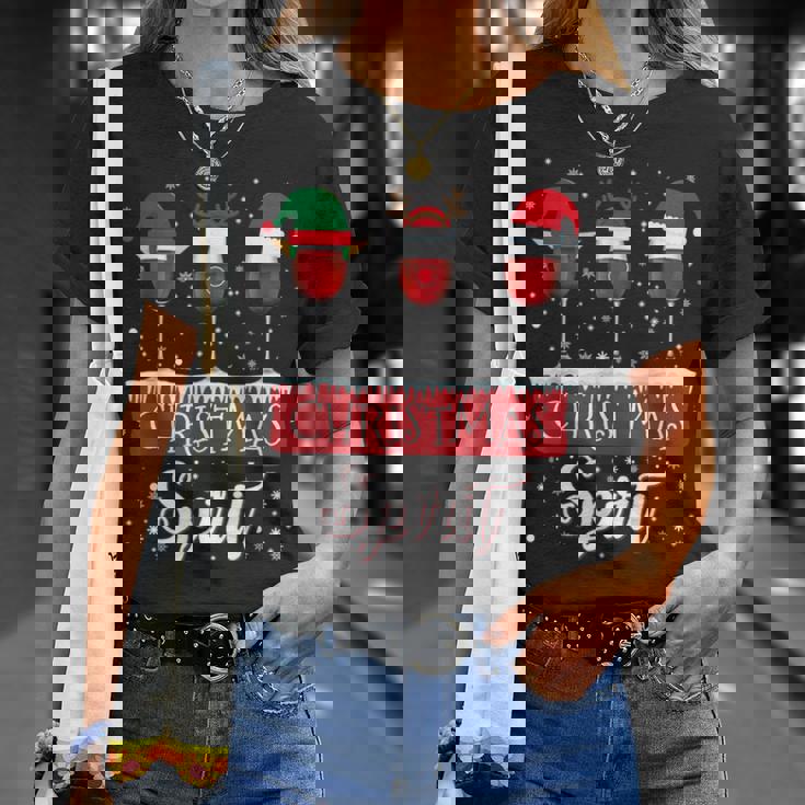 クリスマススピリット 赤ワイングラス サンタクロース エルフ トナカイ Tシャツ 彼女への贈り物