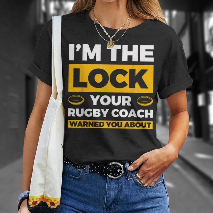 コーチがラグビーについて警告したロックはアイム・ザ・ロック Tシャツ 彼女への贈り物