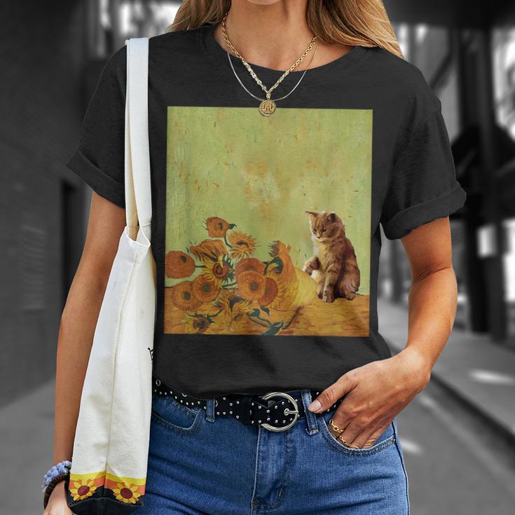 ゴッホ ひまわり おもしろい 猫 アート 絵画 Tシャツ 彼女への贈り物