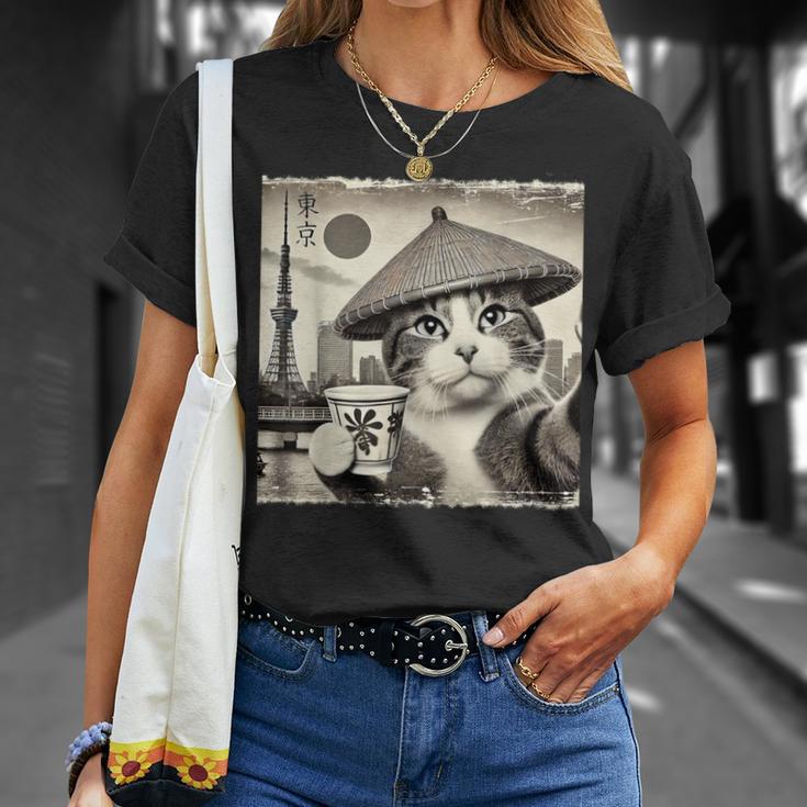 サムライ 猫 すすり茶 東京タワー 和 Tシャツ 彼女への贈り物