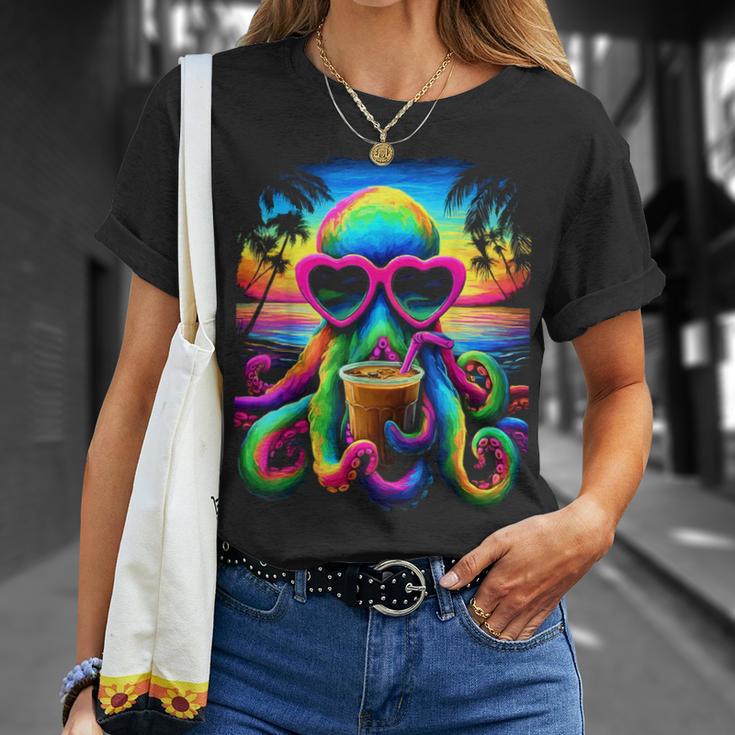 サングラス アイスコーヒー ビーチ 夏 トロピカル タコ Tシャツ 彼女への贈り物
