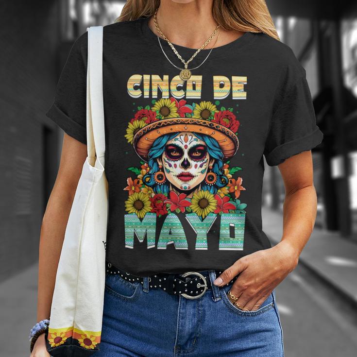 シンコ デ マヨ スケルトン ラ カトリーナ カラベラ フローラル メキシカン 長袖tシャツ Tシャツ 彼女への贈り物