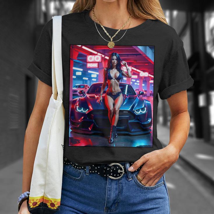 セクシーガールグラフィックtシャツ セクシーピンナップモデル&エキゾチックカー Tシャツ 彼女への贈り物
