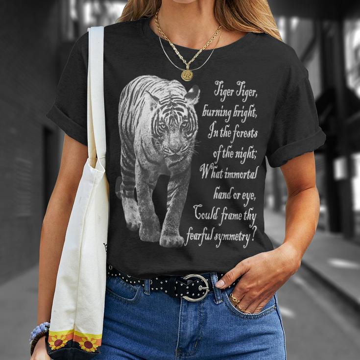 タイガー 白黒 ウィリアムブレイクの詩 Tシャツ 彼女への贈り物