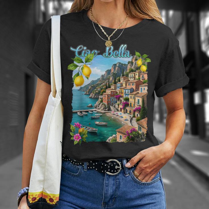 チャオ・ア・ベラ イタリア アマルフィ海岸 ポジターノ地中海 Tシャツ 彼女への贈り物