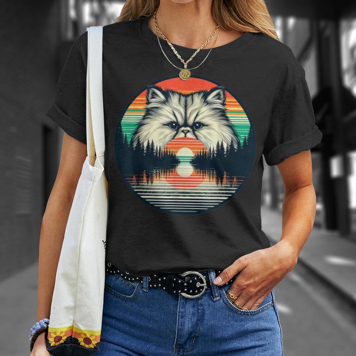 チンチラ ペルシャ猫 夕日 レトロスタイル ヴィンテージ 80年代 70年代 Tシャツ 彼女への贈り物