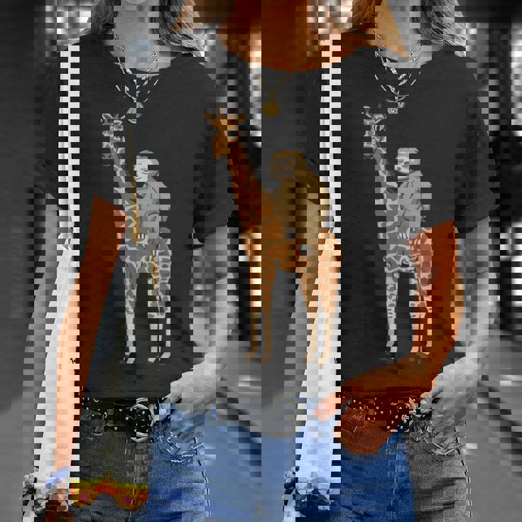 ナマケモノ キリン 面白い 怠惰なナマケモノ 動物 乗る キリン 長袖tシャツ Tシャツ 彼女への贈り物