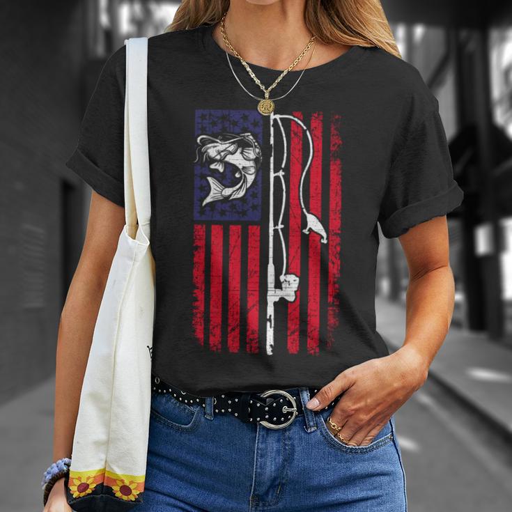 ナマズ アメリカ国旗 キャットフィッシング 漁師 釣り 長袖tシャツ Tシャツ 彼女への贈り物