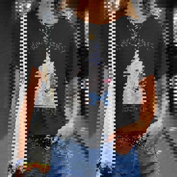 ニューオーリンズ 面白い犬の着用パーティーハット付き Tシャツ 彼女への贈り物