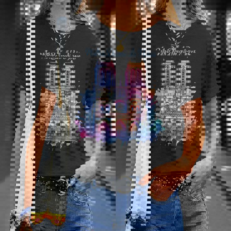 ノートルダム大聖堂 水彩画 Tシャツ 彼女への贈り物