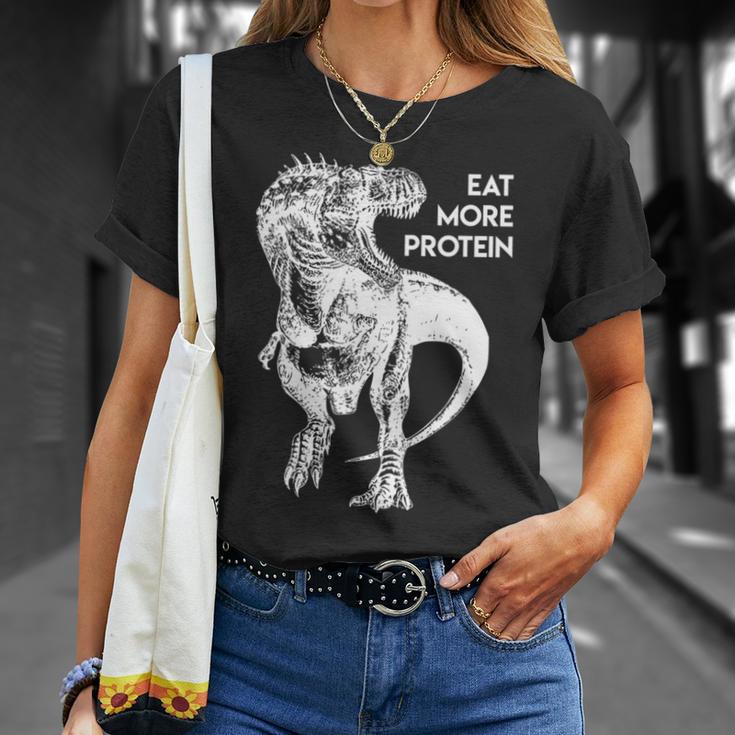ハングリー・ダイナソー 肉食 肉食恐竜 Tレックスもっとタンパク質を食べる 高タンパク食 フィットネス 長袖tシャツ Tシャツ 彼女への贈り物