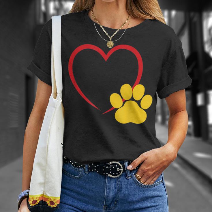 ハートと猫の足跡 – ミニマルな猫愛アート Tシャツ 彼女への贈り物