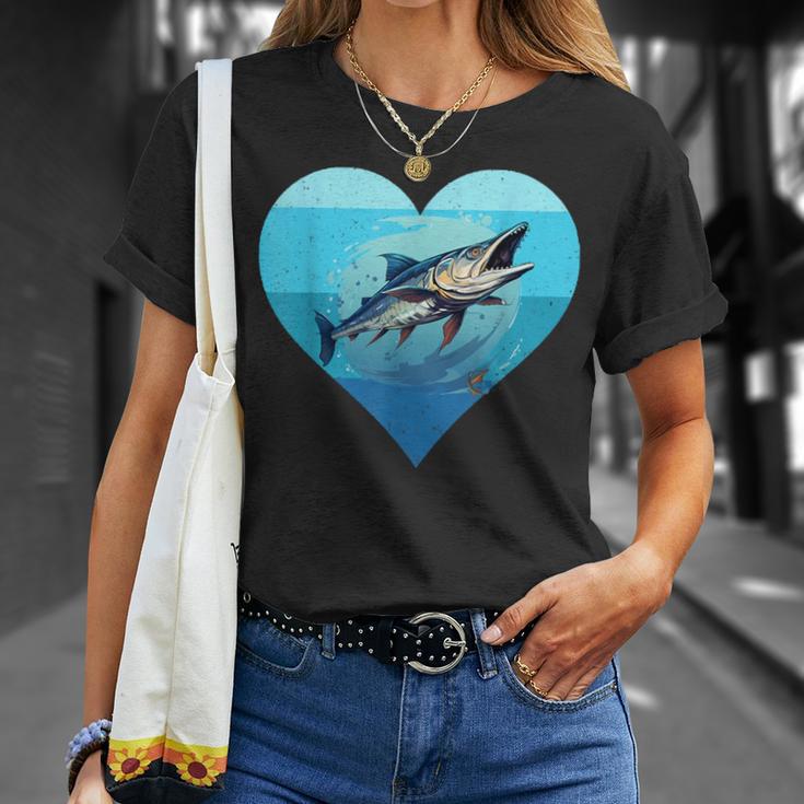 バラクーダ レトロ ハート バラクーダ 釣り 海水魚好き Tシャツ 彼女への贈り物