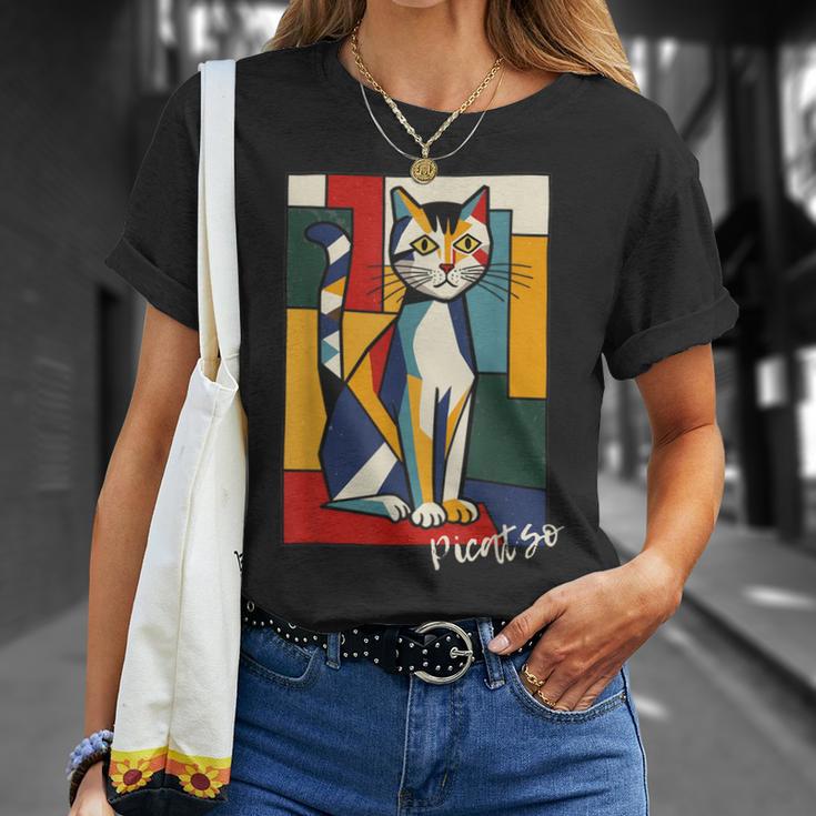 ピカソ猫 – ヴィンテージキュビズムアート風デザイン Tシャツ 彼女への贈り物
