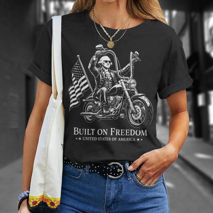 フリーダムモーターサイクルアートに基づいたジョージ・ワシントン大統領 Tシャツ 彼女への贈り物