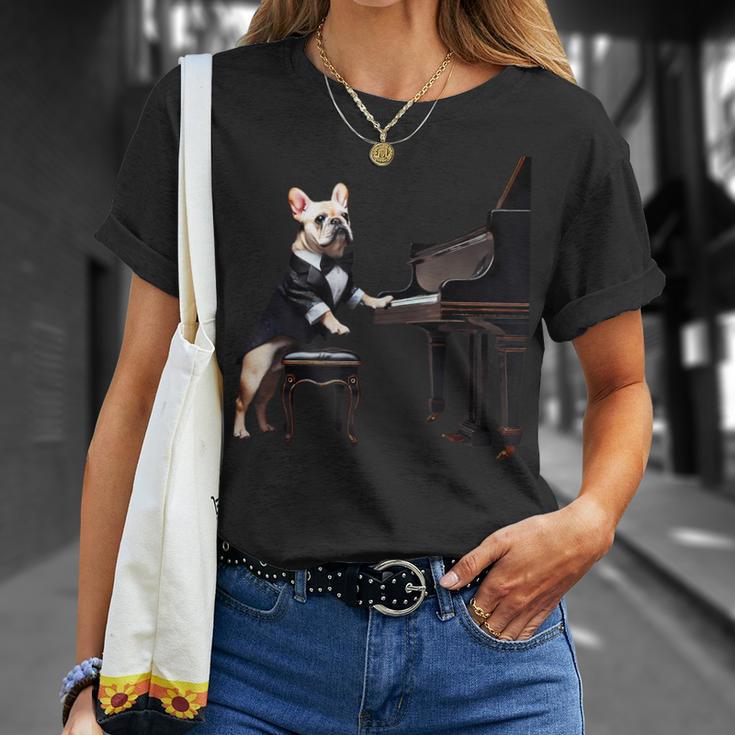 フレンチブルドッグ シャツ 音楽愛好家 ピアノ奏者 ピアニスト 犬 Tシャツ 彼女への贈り物