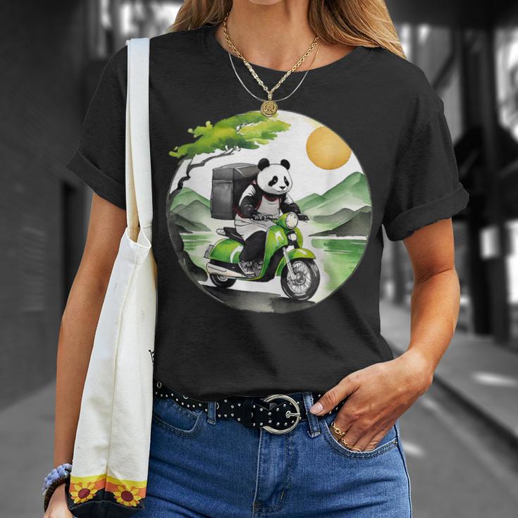 フードデリバリー パンダ おもしろ デリバリースタッフ 配達員 出前 和風 動物 Tシャツ 彼女への贈り物