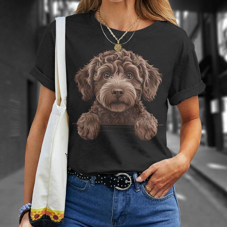 ブラウン ラブラドゥードル かわいい 覗き見 落書き 子犬 犬 長袖tシャツ Tシャツ 彼女への贈り物