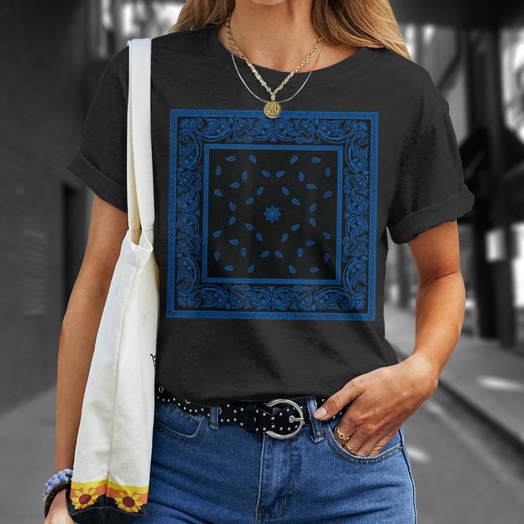 メンズ ブラックブルーバンダナプリントtシャツ ロイヤルブルーペイズリー柄 Tシャツ 彼女への贈り物