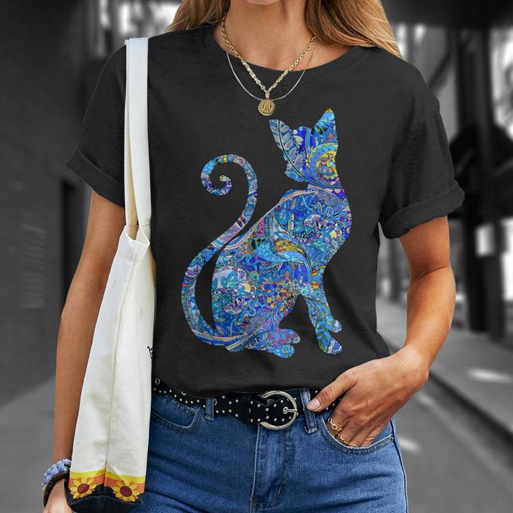 ブルー ペイズリーキャット Tシャツ 彼女への贈り物