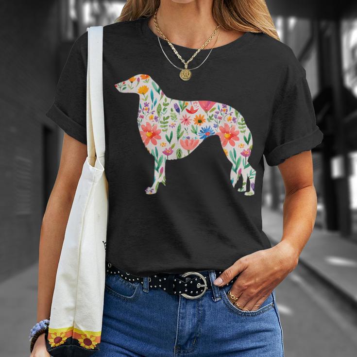 ボルゾイ水彩フラワーデザイン Tシャツ 彼女への贈り物