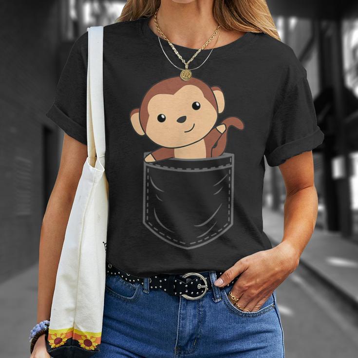 ポケットに入った猿 胸ポケットにかわいい猿 かわいい猿 Tシャツ 彼女への贈り物