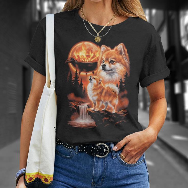 ポメラニアン ハウリング Bbq グリルマスター お父さん ユーモア 面白い 長袖tシャツ Tシャツ 彼女への贈り物