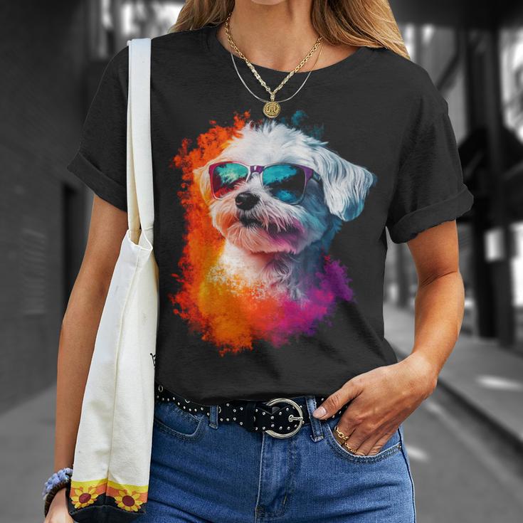 マルチーズ 犬 グラフィック ペット イラスト サングラス マルチーズ Tシャツ 彼女への贈り物