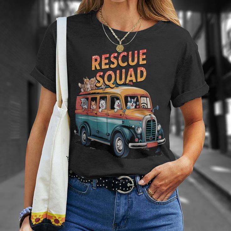 レスキュースクワッド ビンテージ犬カートゥーンユーモア Tシャツ 彼女への贈り物