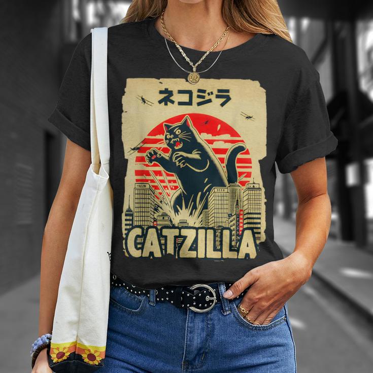 レトロキャットジラtシャツ 陽気な子猫と猫のビンテージポスター Tシャツ 彼女への贈り物