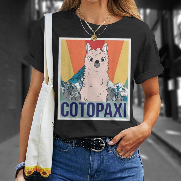 レトロ国立公園 エクアドル コトパクシ ラマ キャンプ Tシャツ 彼女への贈り物
