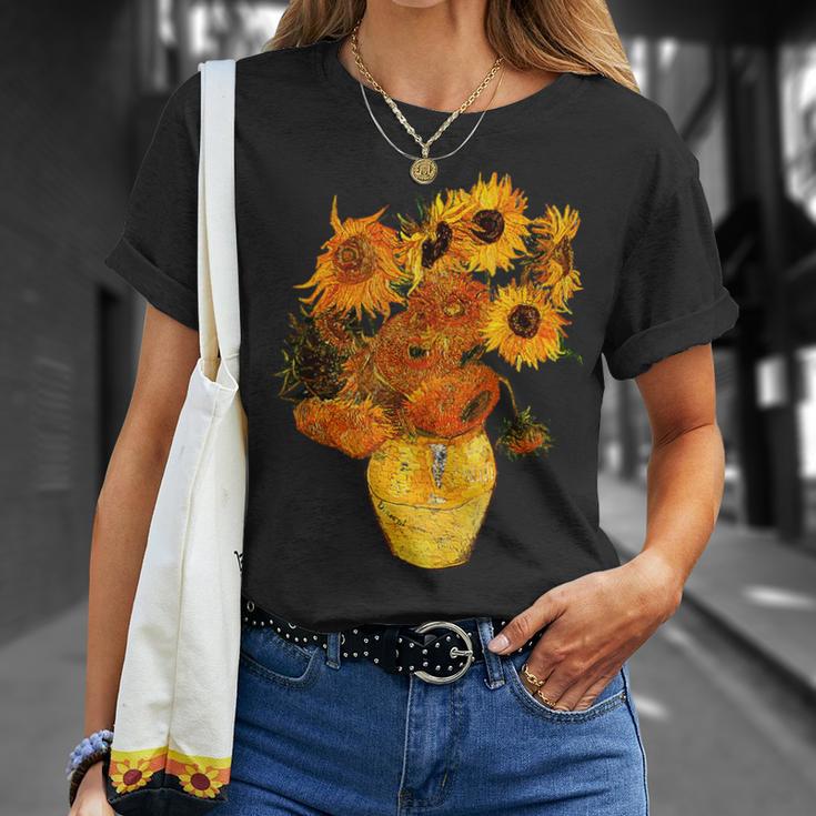 ヴァン・ゴッホ ひまわり ビンテージ イエローフラワー アートペインティング Tシャツ 彼女への贈り物