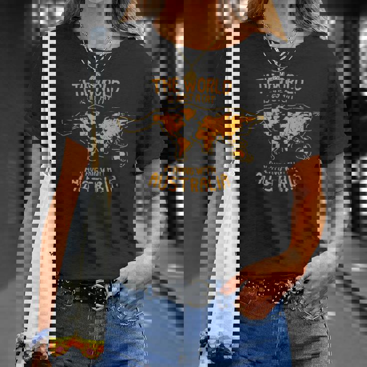 世界はオーストラリア オーストラリアで遊ぶ猫 Tシャツ 彼女への贈り物