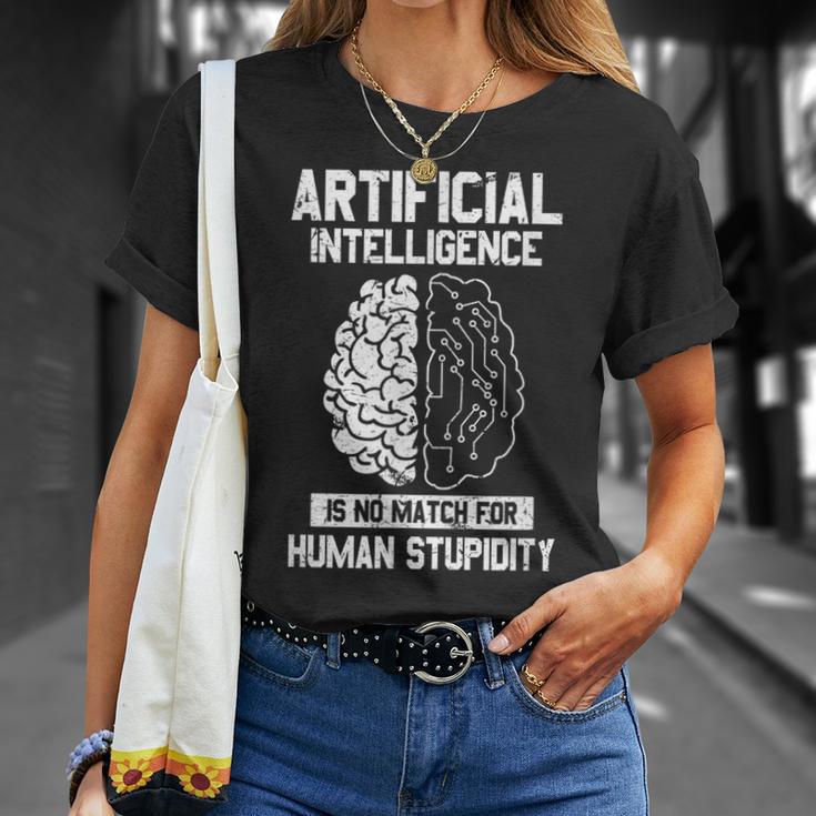 人工知能マッチ 人間の愚かさ Ai Tech ジョーク Tシャツ 彼女への贈り物