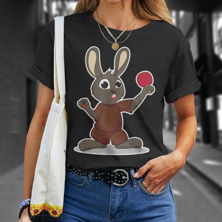 卓球選手 卓球をするかわいいうさぎさん Tシャツ 彼女への贈り物