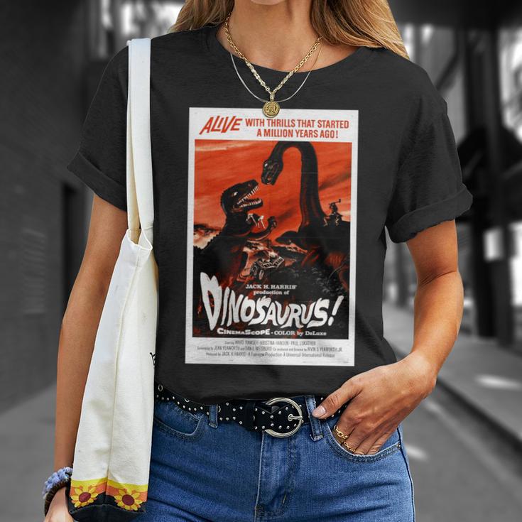 恐竜レトロヴィンテージ映画ポスタープリント 長袖tシャツ Tシャツ 彼女への贈り物