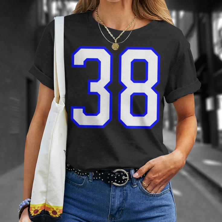 数字 38 Thirty Eight スポーツジャージ ホワイト ブルー 誕生日年齢 Tシャツ 彼女への贈り物