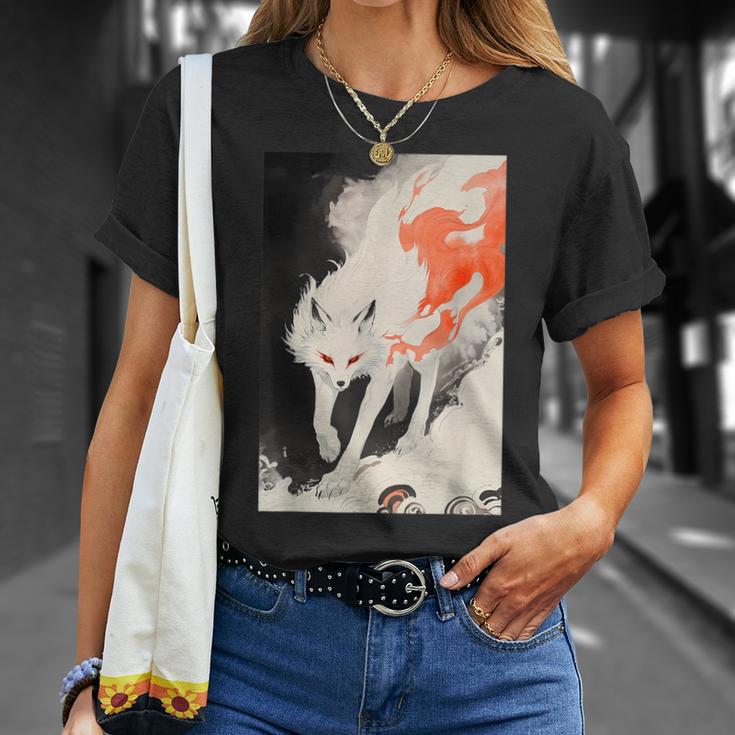 日本 キツネ 妖怪 白狐 幽霊 浮世絵 ヴィンテージ Tシャツ 彼女への贈り物