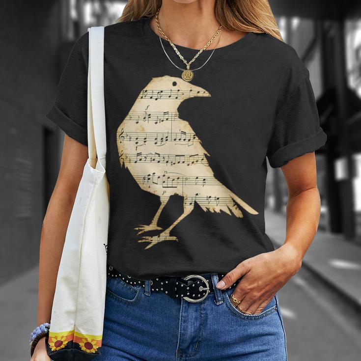 楽譜 カラス レイヴン 鳥 シルエット 音符 アート Tシャツ 彼女への贈り物