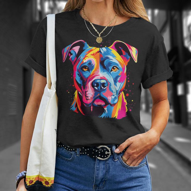 水彩のカラフルなアメリカン ピット ブル テリア犬 Tシャツ 彼女への贈り物