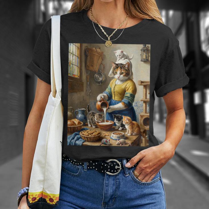 牛乳を注ぐ猫 フェルメール風 名画パロディ 油絵アート 可愛い子猫 おもしろ 猫好き Tシャツ 彼女への贈り物