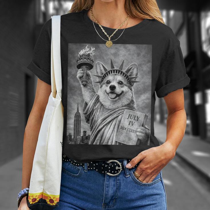 犬 像 自由 面白い 自由 白 ブラック ウェルシュ コーギー Tシャツ 彼女への贈り物