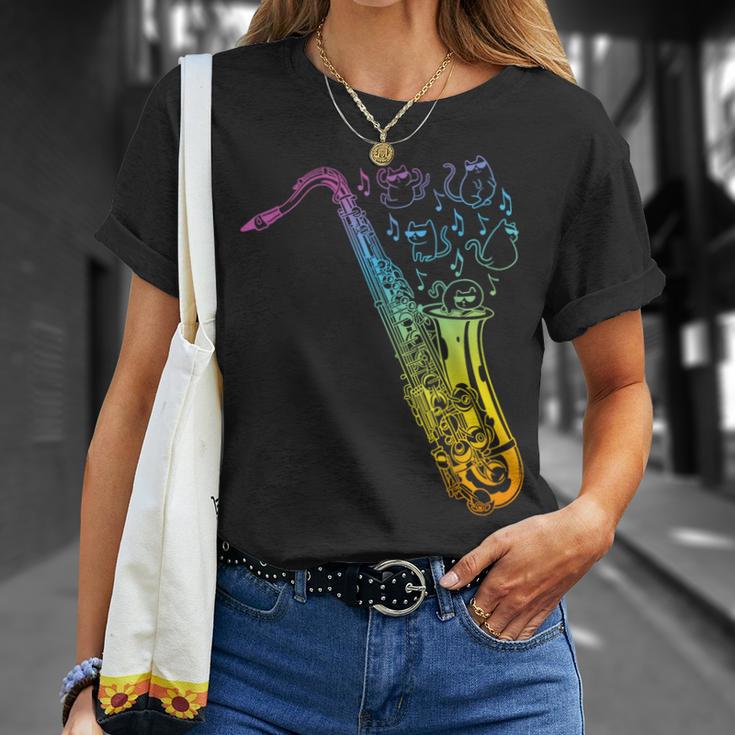 猫とサックスのサクソフォン楽器 Tシャツ 彼女への贈り物