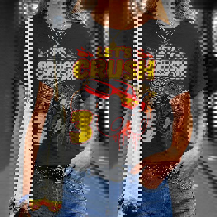 男の子、3歳、英語で、モンスタートラック、誕生日 Tシャツ 彼女への贈り物