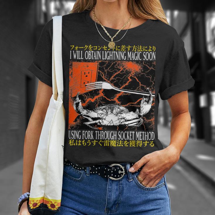 稲妻の魔法が手に入る 近いヴィンテージ日本蟹 長袖tシャツ Tシャツ 彼女への贈り物