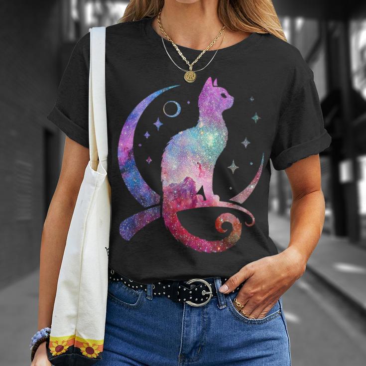 美しい宇宙星雲銀河猫のシルエット Tシャツ 彼女への贈り物