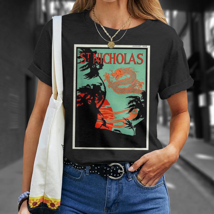 聖ニコルズ ドラゴン サンセット ヤシの木 グラフィック リトグラフ Tシャツ 彼女への贈り物