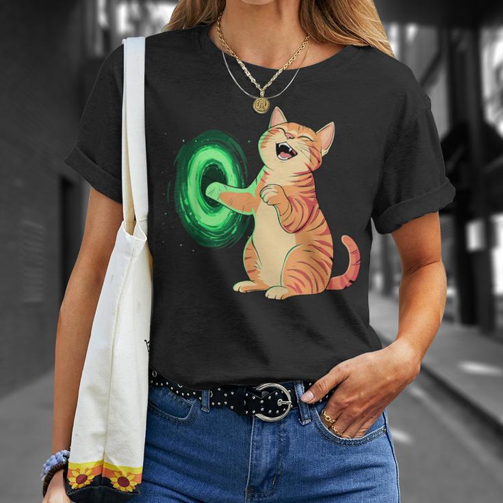 背中にポータル中指を持ついたずらな猫コスチューム。 Tシャツ 彼女への贈り物