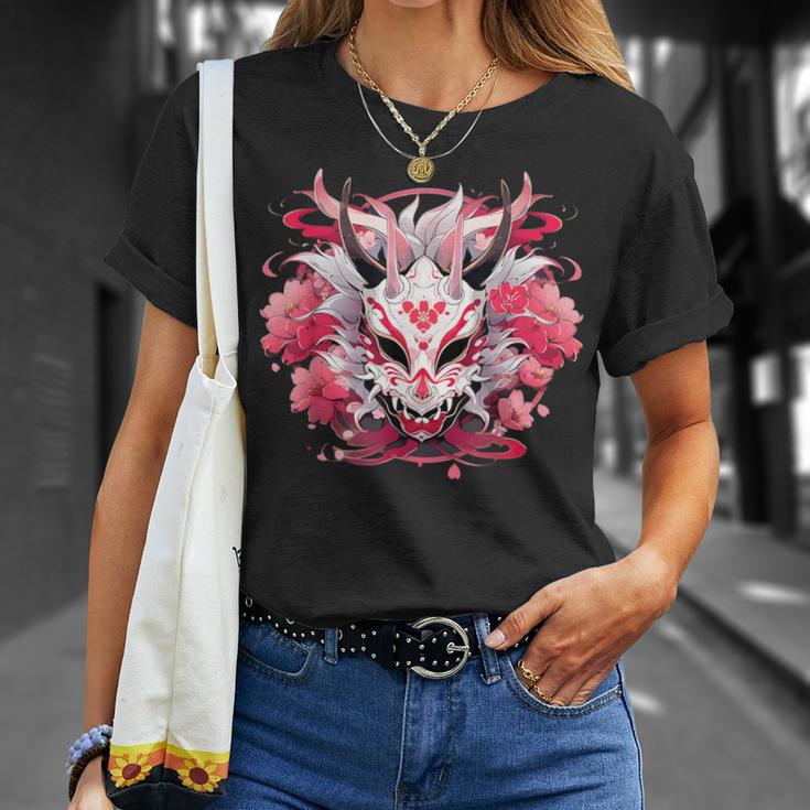 芸者にインスパイアされた日本のおにフラワーマスク Tシャツ 彼女への贈り物