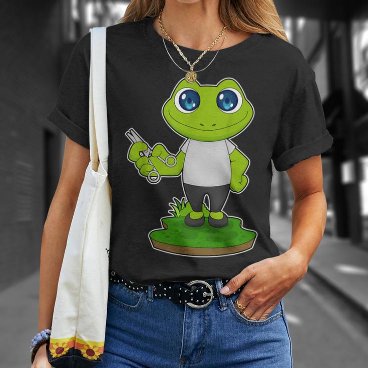 蛙 美容師 はさみ Tシャツ 彼女への贈り物